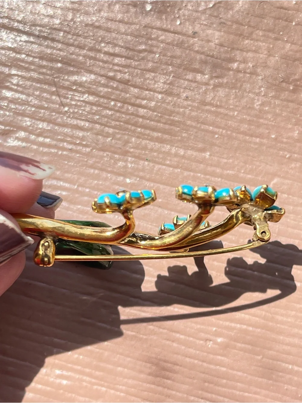 Vintage MMA Forget Me Not Brooch Faux Turquoise Enamel Rhinestone Brooch
